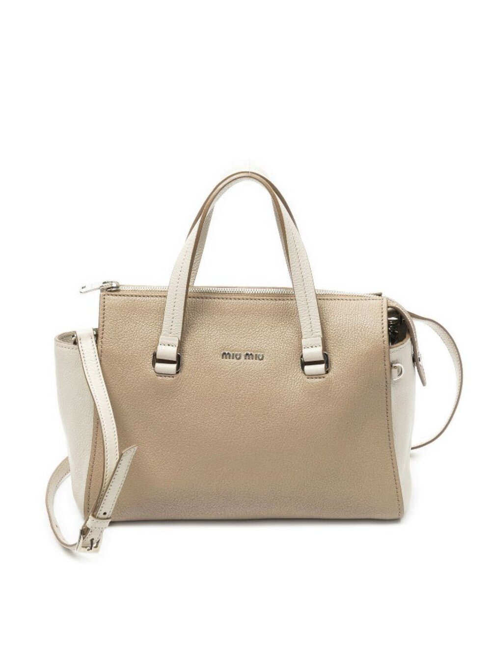 Miu Miu Small Zip Tote Bag Pink Ivory Madras Leather